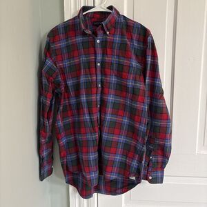 Lands End Dress Shirt Mens Medium 15-15.5 Plaid Button Down Long Sleeve Cotton
